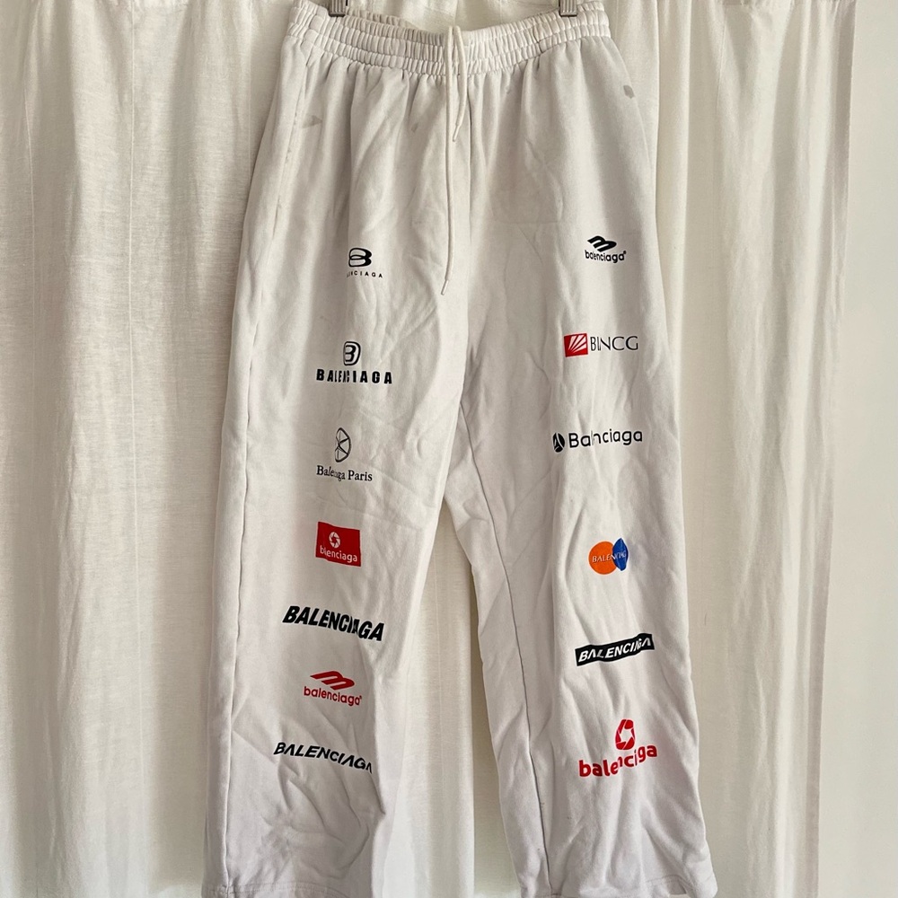 Balenciaga Graphic Logo White Straight Sweatpants – Size M (Fits Like S/XS) - Picture 2 of 7